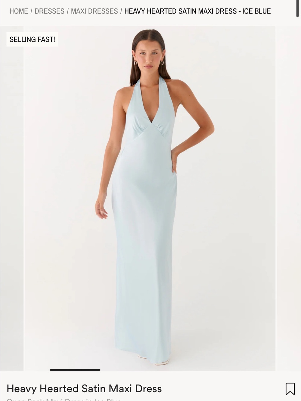 Peppermayo Ice Blue Halter Satin Maxi Dress